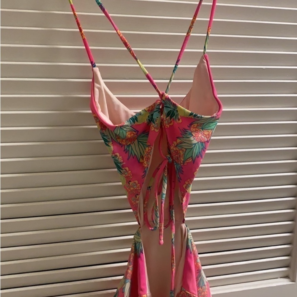 Mara Hoffman Pink Tropical Cutout One-Piece Swimsuit - Picture 3 of 6